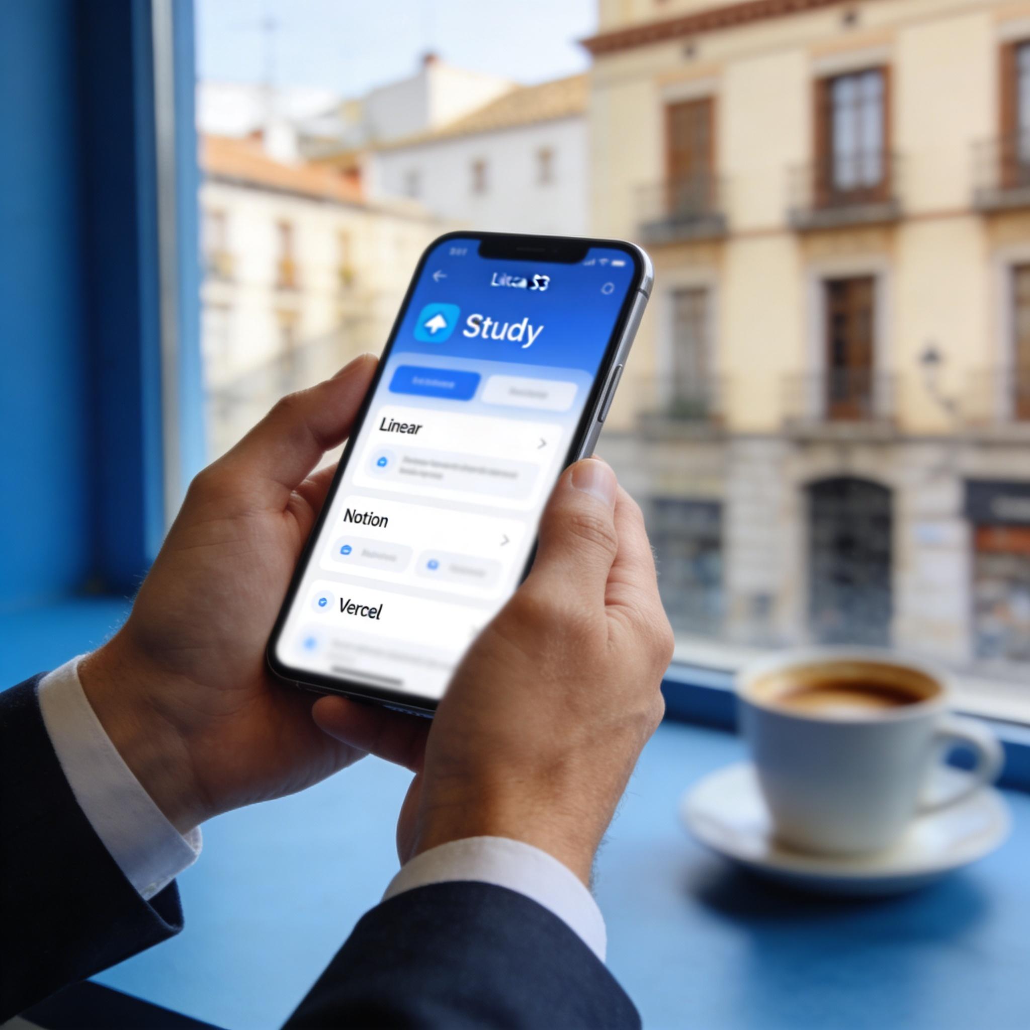 Móvil con app de estudio en mano